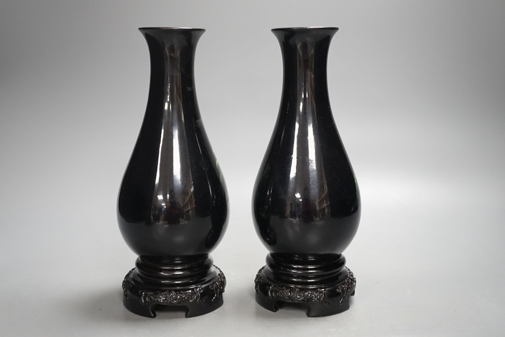A pair of Chinese Fuzhou lacquer vases 24cm